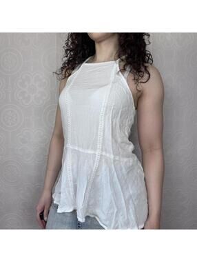 Hollister Halter Top Womens Small White Boho Flowy Peplum Sleeveless Blouse